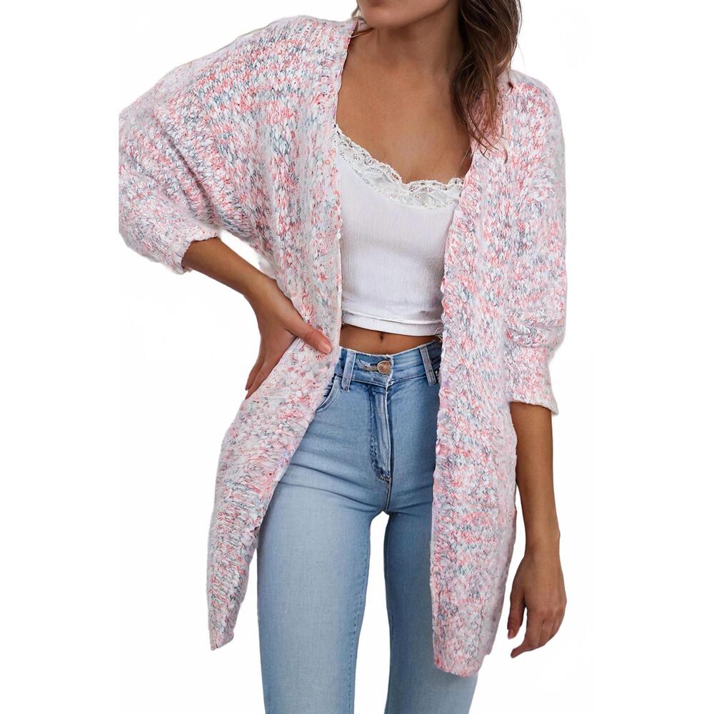 NEW LITTLE DAISY CLOSET speckle open front cardigan in pink